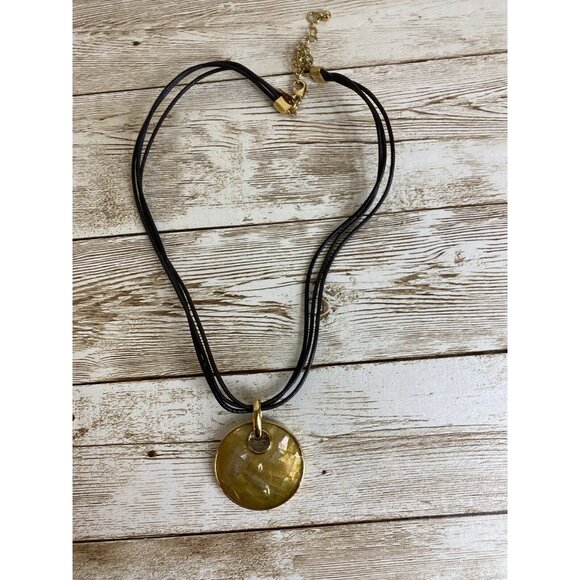 Lia Sophia Gold Tone Backed Shell Pendant Necklace on Adjustable 16” Black Cord - Picture 7 of 7